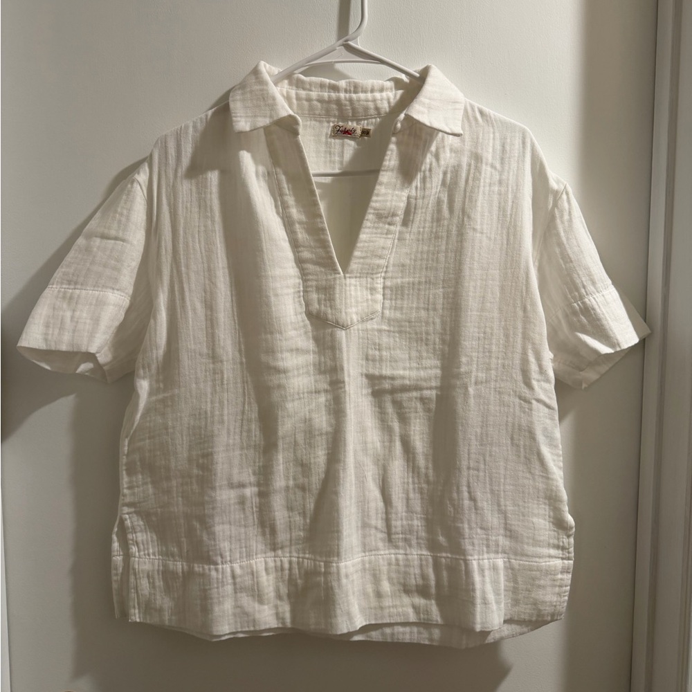 Faherty White Linen V-neck Top